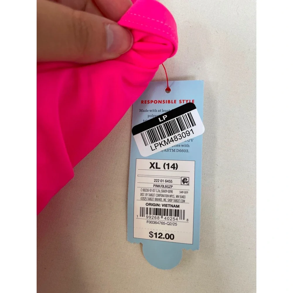 Cat & Jack Girls Cutout One-Piece Swimsuit Pink Purple XL 14 NWT